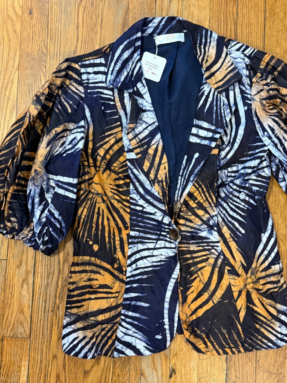 Suakoko Betty African Print Camille puff sleeve blazer made in Nigeria S - Picture 2 of 8